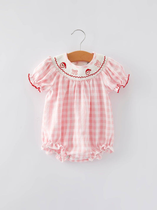 Christmas Santa Embroidered Plaid Girls Romper: 3M