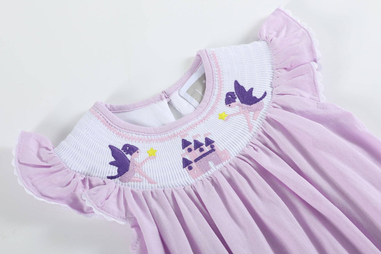 Purple Fairy Castle Smocked Flutter Romper: 6-12M