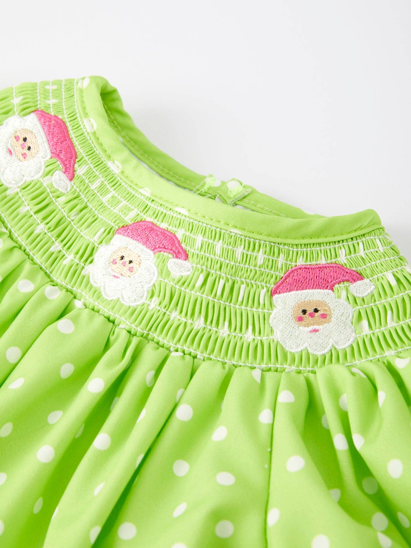 Christmas Green Smocking Embroidered Girls Romper: 18M