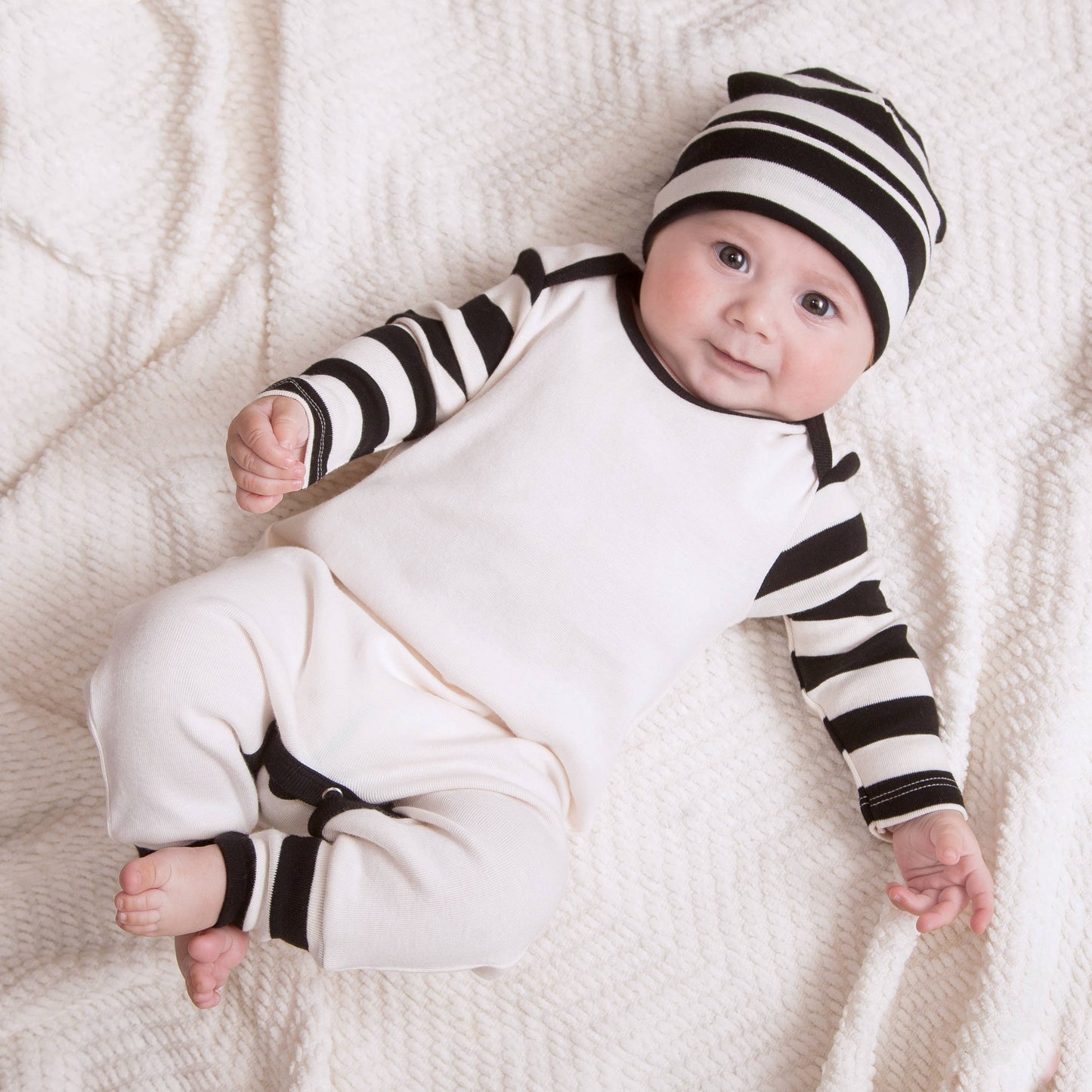 Baby Boy's Stripe Sleeves Cotton Romper: Black Stripes / NB