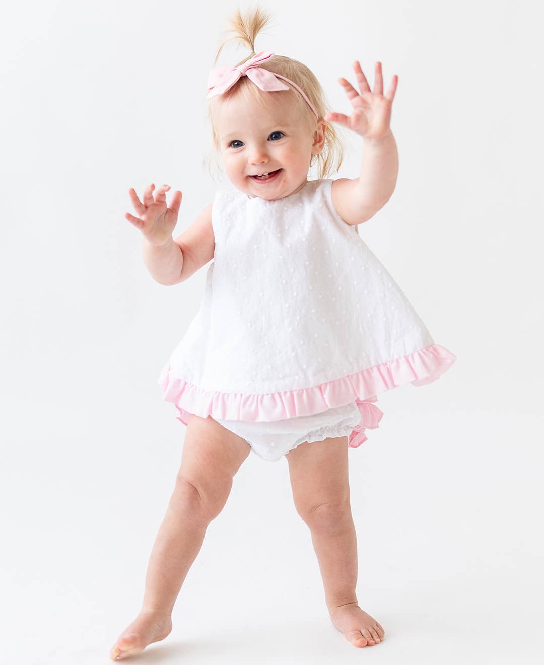 Baby Girls Swiss Dot Swing Top & Bloomer Set: White / 3-6m