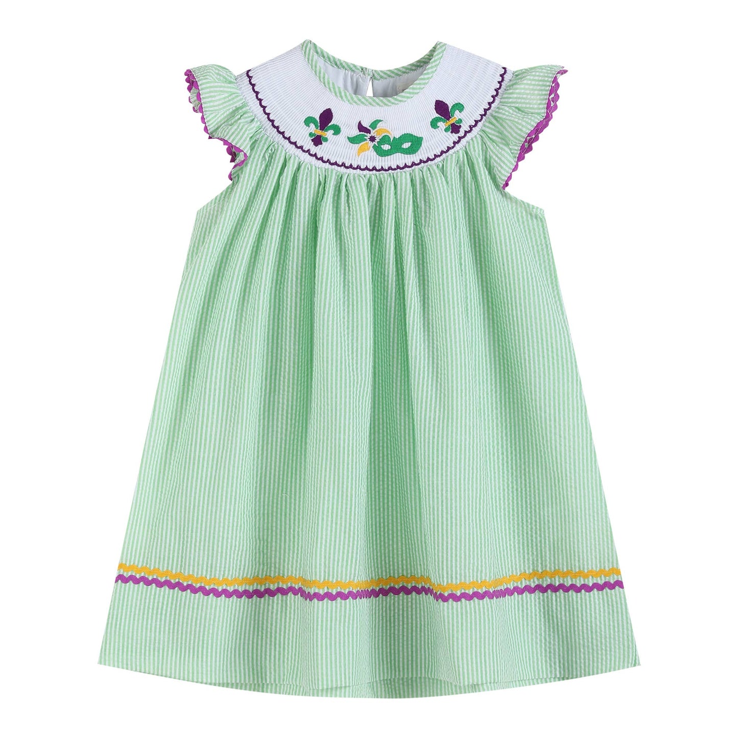 Green and Purple Mardi Gras Smocked Bishop Dress: 6Y