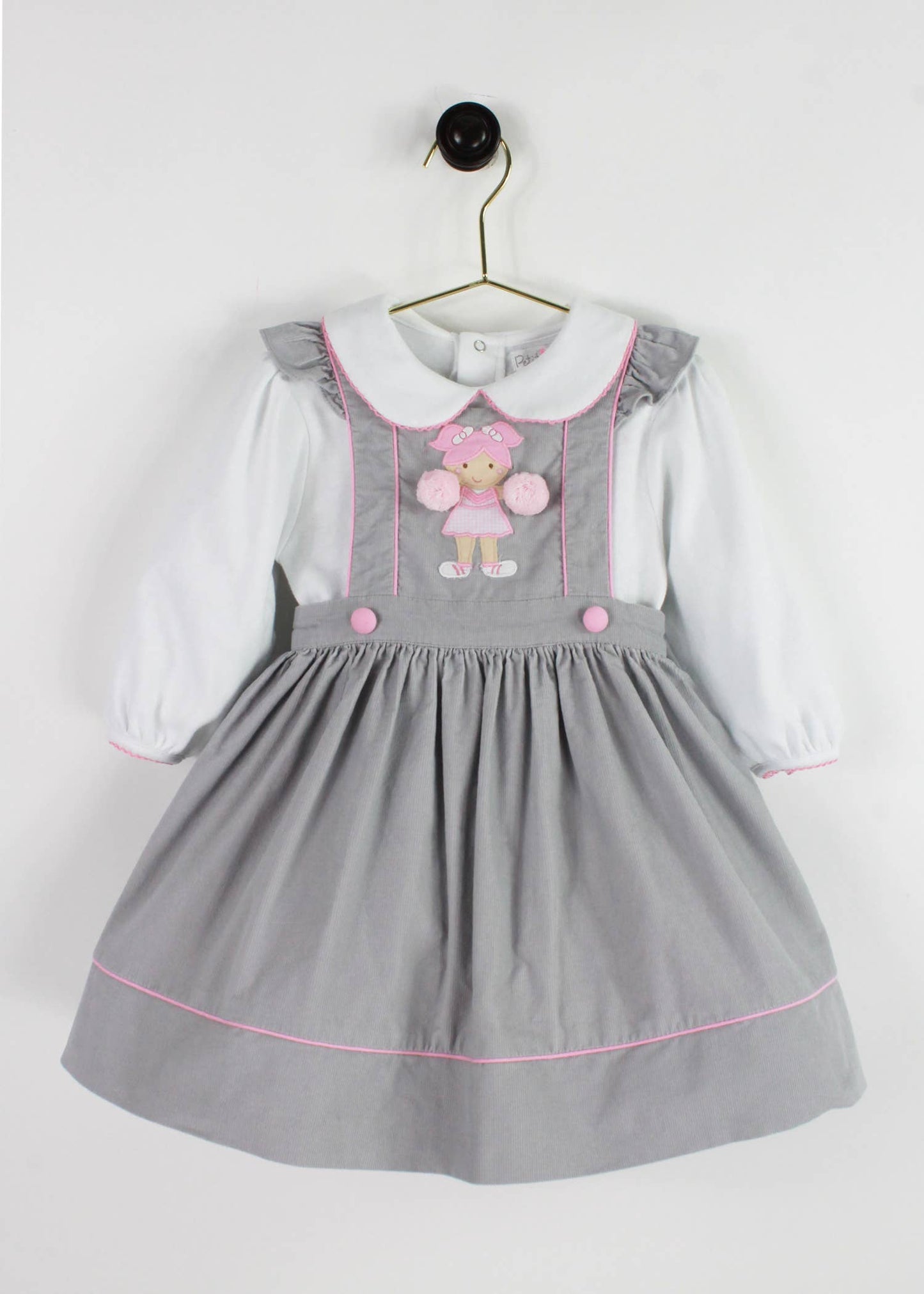 Cheerleader Applique Apron Dress: 9 Month