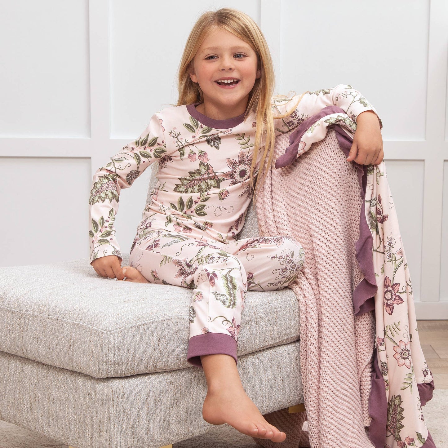 Girl's Floral Stitchery Bamboo Pajama Set: 18-24M