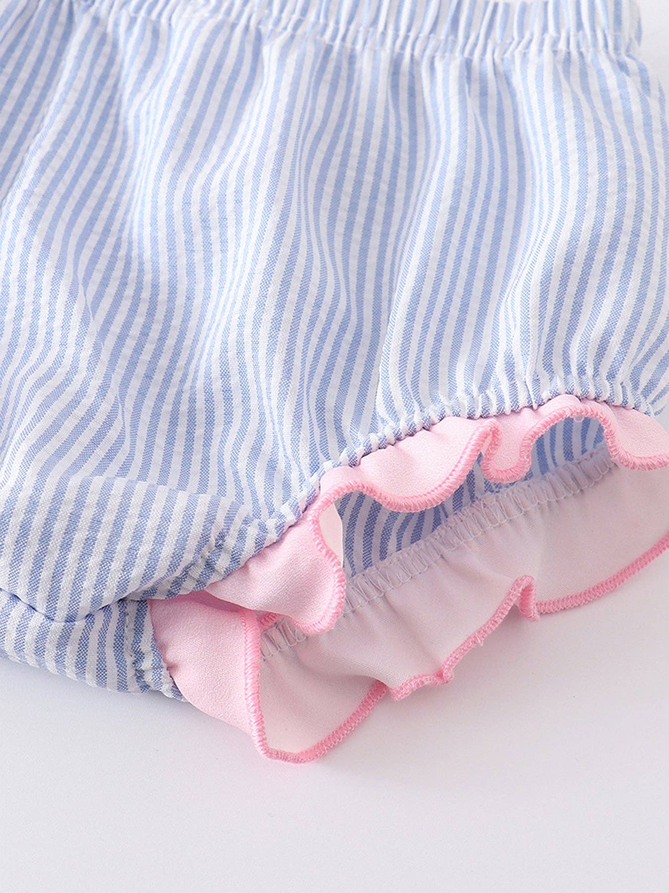 Blue Stripe Rabbit Applique Baby Set: 3M