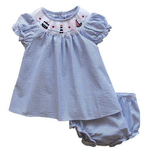 Good Lad Newborn/Infant Girls Nautical Collar Smocked Dress: Blue / 18M