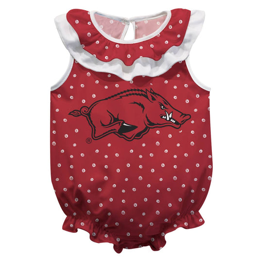 Arkansas Razorbacks wirls Red Sleeveless Ruffle Onesie Logo: 3M