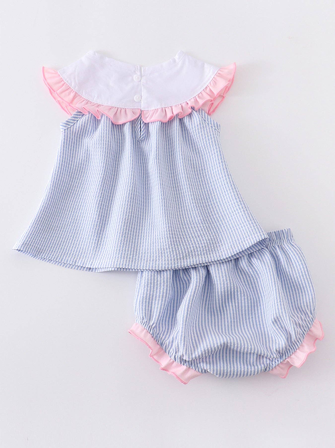 Blue Stripe Rabbit Applique Baby Set: 3M