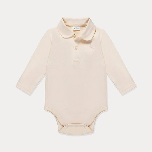 Baby Polo Shirt, Baby Polo Bodysuit, Cotton Long Sleeve: Pearled Ivory White / 3-6M