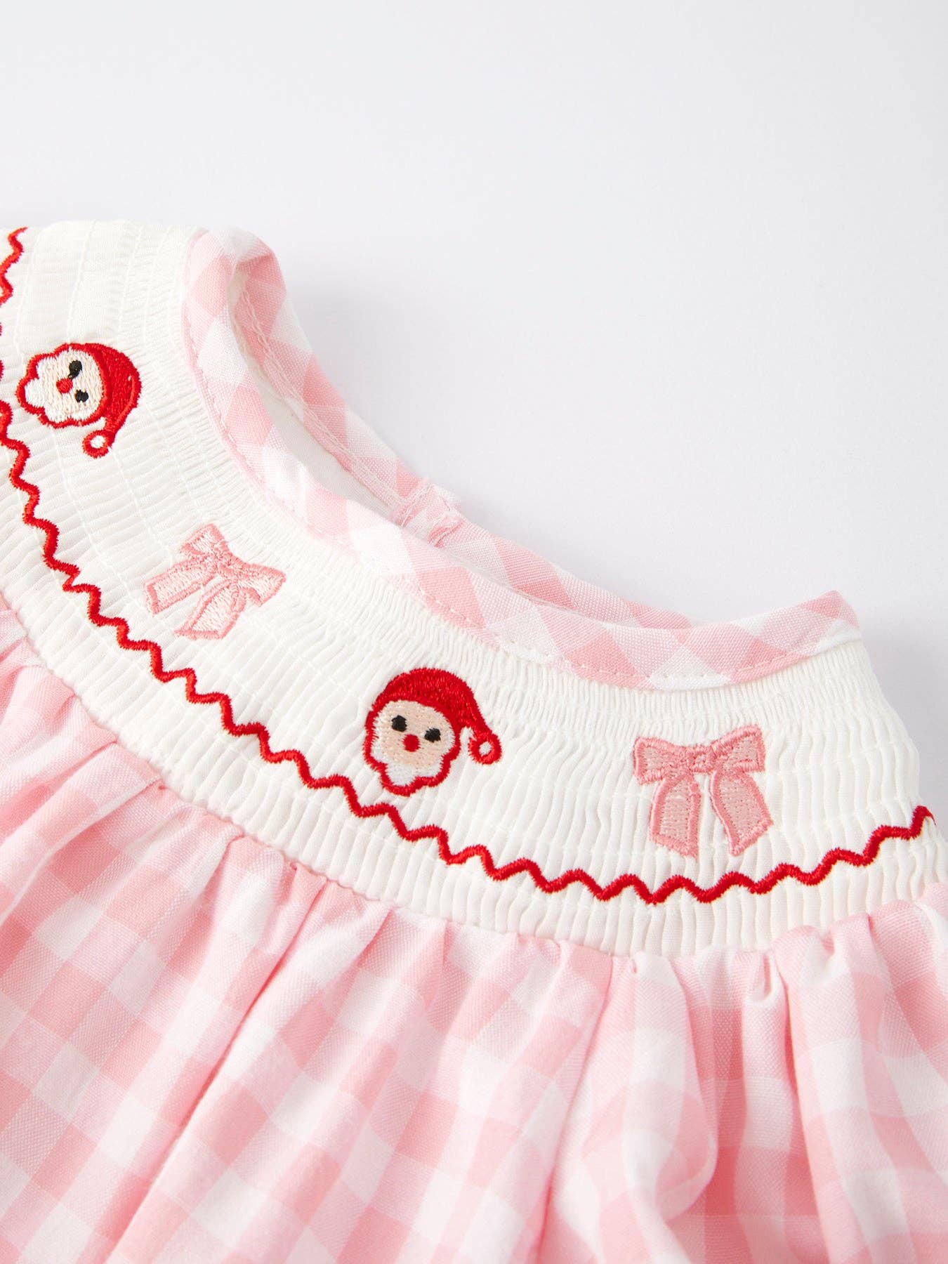 Christmas Santa Embroidered Plaid Girls Romper: 18M