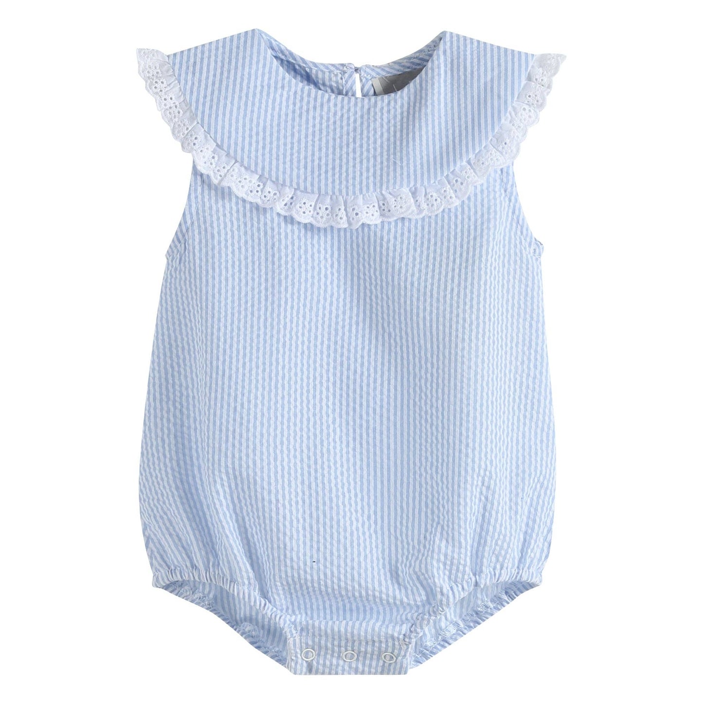 Classic Light Blue Seersucker Collared Baby Bubble Romper: 2T