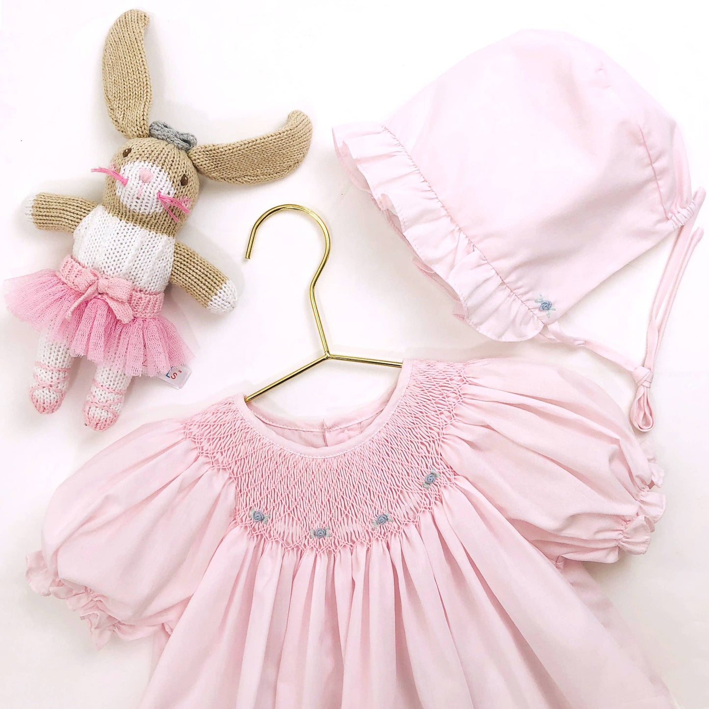 Smocked Daygown with Raglan Embroidery: Newborn / Pink