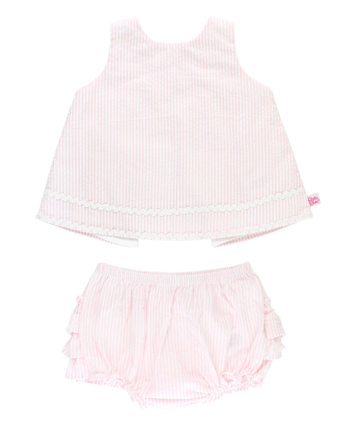 Baby Girls Pink Seersucker Ric Rac Swing Top & Bloomer Set: Pink / 18-24m