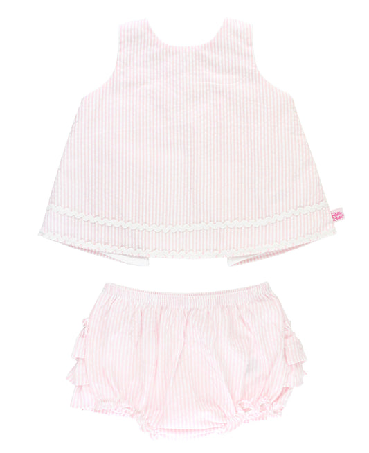 Baby Girls Pink Seersucker Ric Rac Swing Top & Bloomer Set: Pink / 18-24m